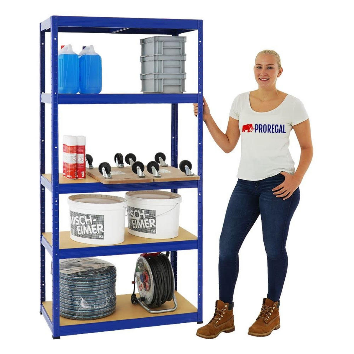 SCHWERLASTREGAL Slim Elephant S 2er-Set mit 2x 180x90x45 cm 5 Ebenen Fachlast 350 kg Blau - Blau, Metall (180/180/45cm) - PROREGAL