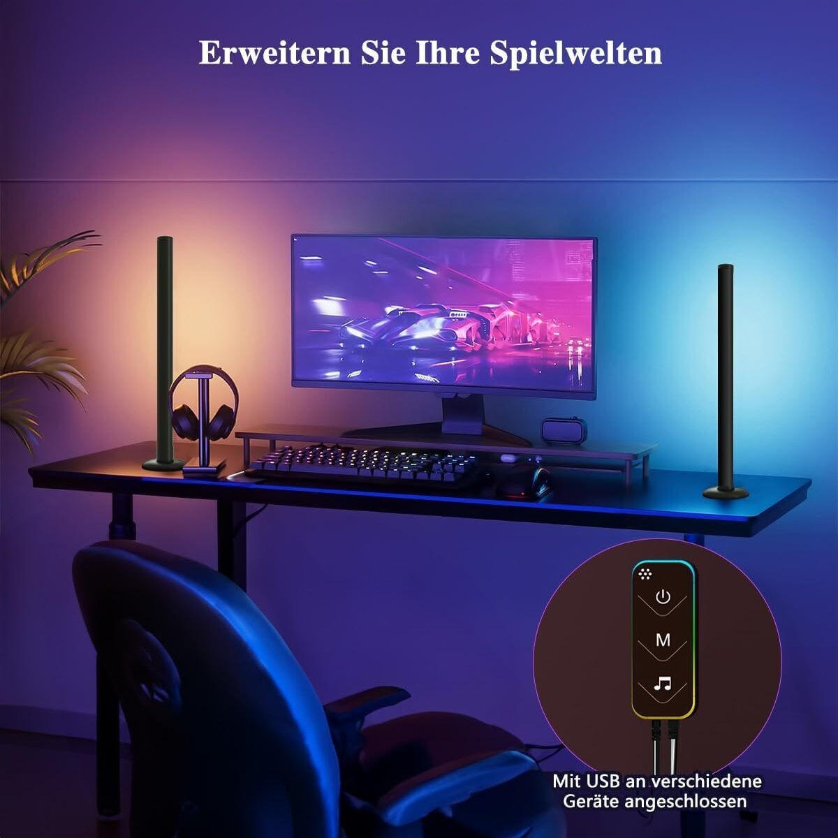 LED-TISCHLEUCHTE Schwarz 3/3/43.5 cm 2 Stück - Schwarz, Kunststoff (3/3/43.5cm) - Authentics