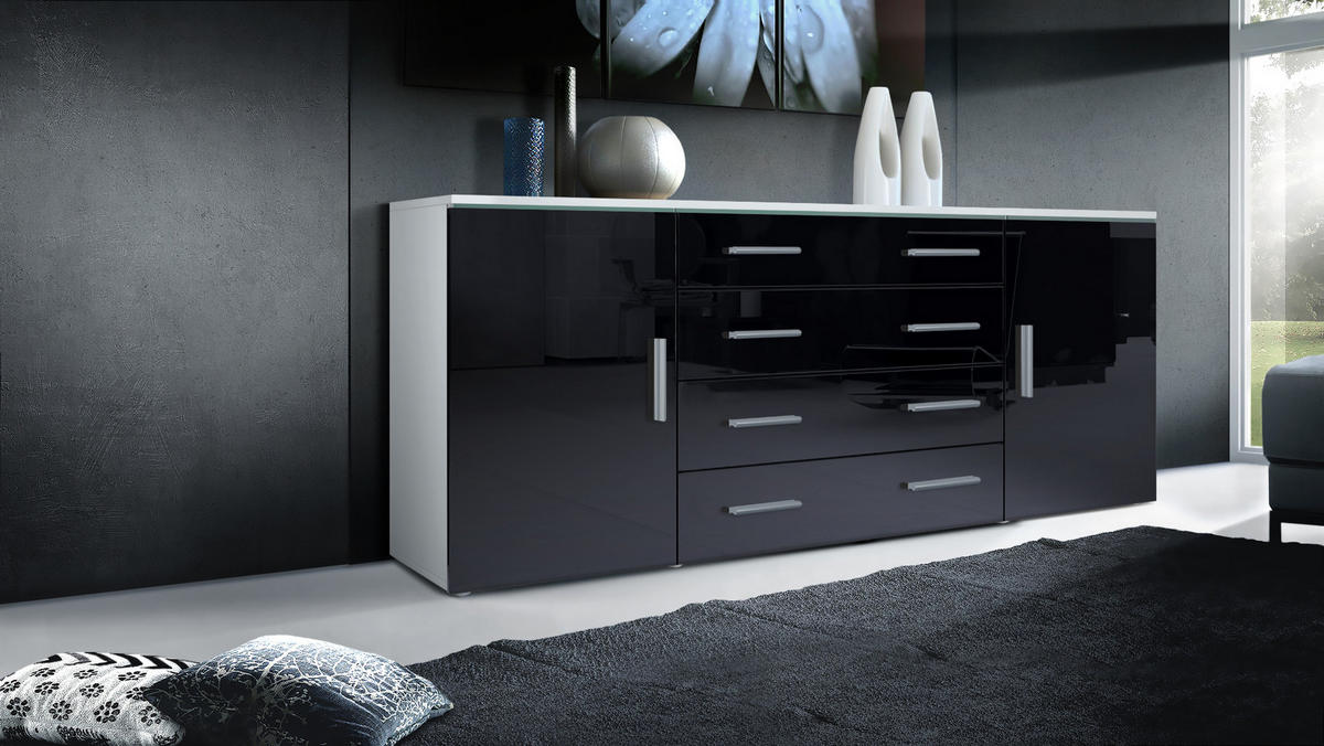 SIDEBOARD Verona Schwarz Hochglanz - Schwarz Hochglanz, Holzwerkstoff (166/72/35cm) - Vladon