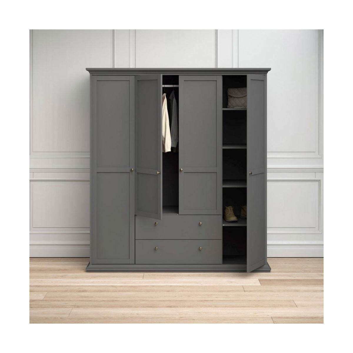 GARDEROBENSCHRANK mattgrau - Schwarz, Holzwerkstoff (181/201/60cm) - ebuy24