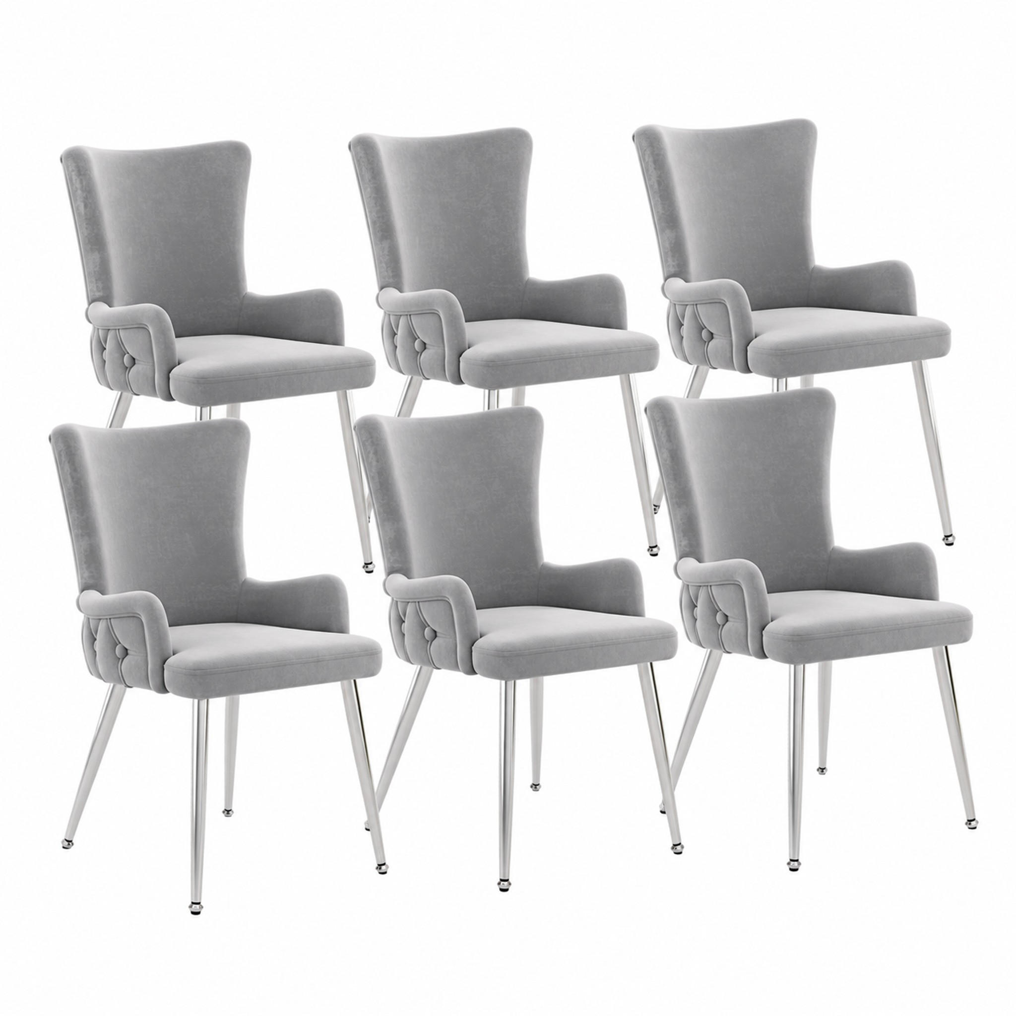 ESSZIMMERSTUHL 6er-Set Samt Grau mit Metallbeinen - Grau, Metall (47/85/49.2cm) - Meubliv