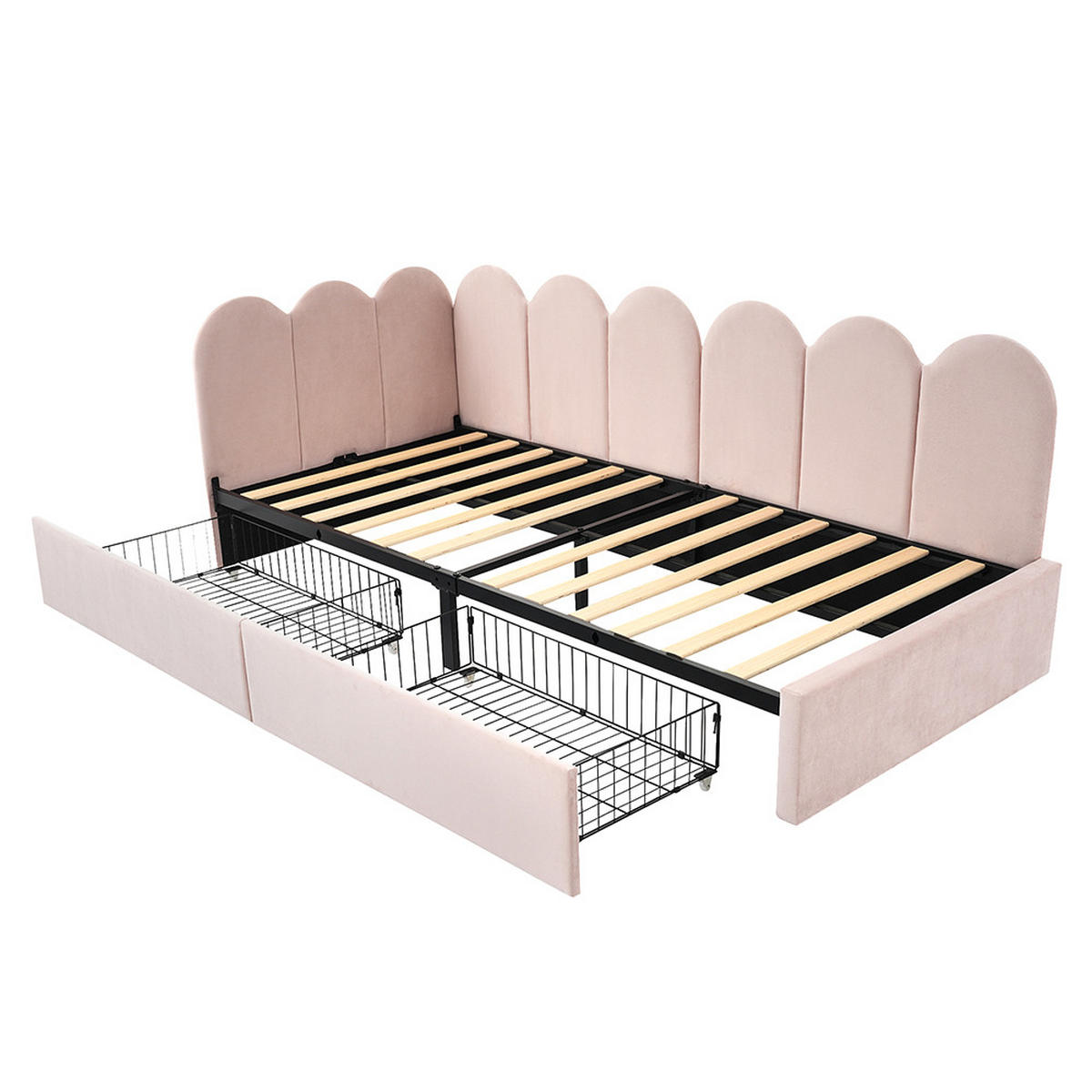 JUGENDBETT 90/200 cm in Rosa Samt - Pink, Holz/Textil (90/200cm) - KOMHTOM