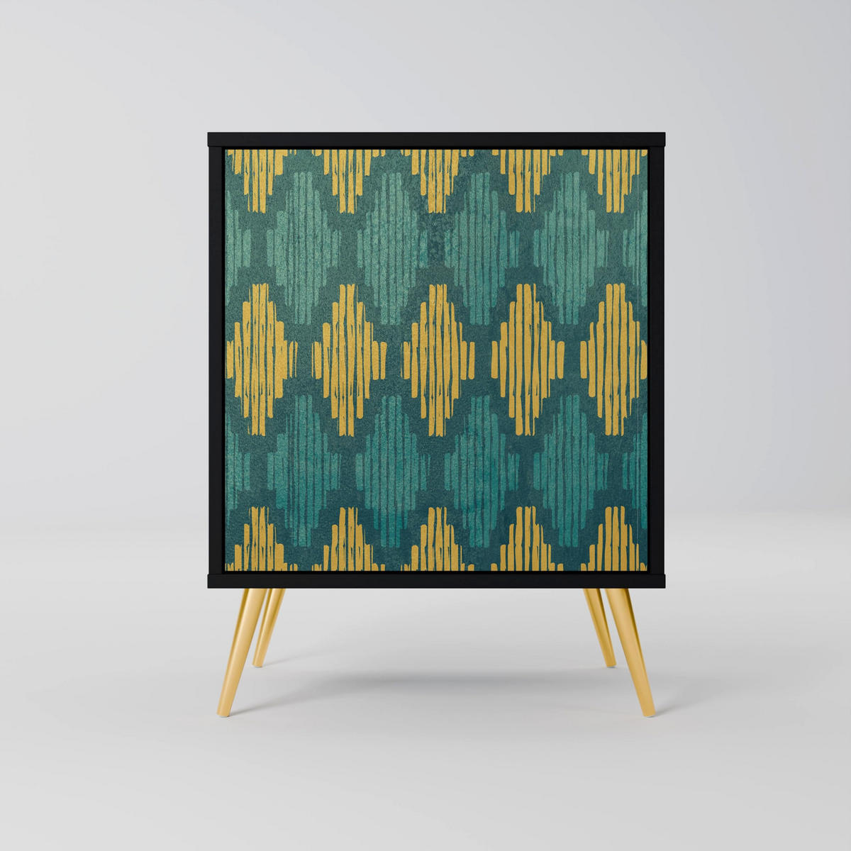 SIDEBOARD POLYGONS, Schwarz, 57,5x42x72,5 cm, Schwarze Metallfüße - Multicolor/Schwarz, Holzwerkstoff/Metall (57.5/72.5/42cm) - SpaceRebels