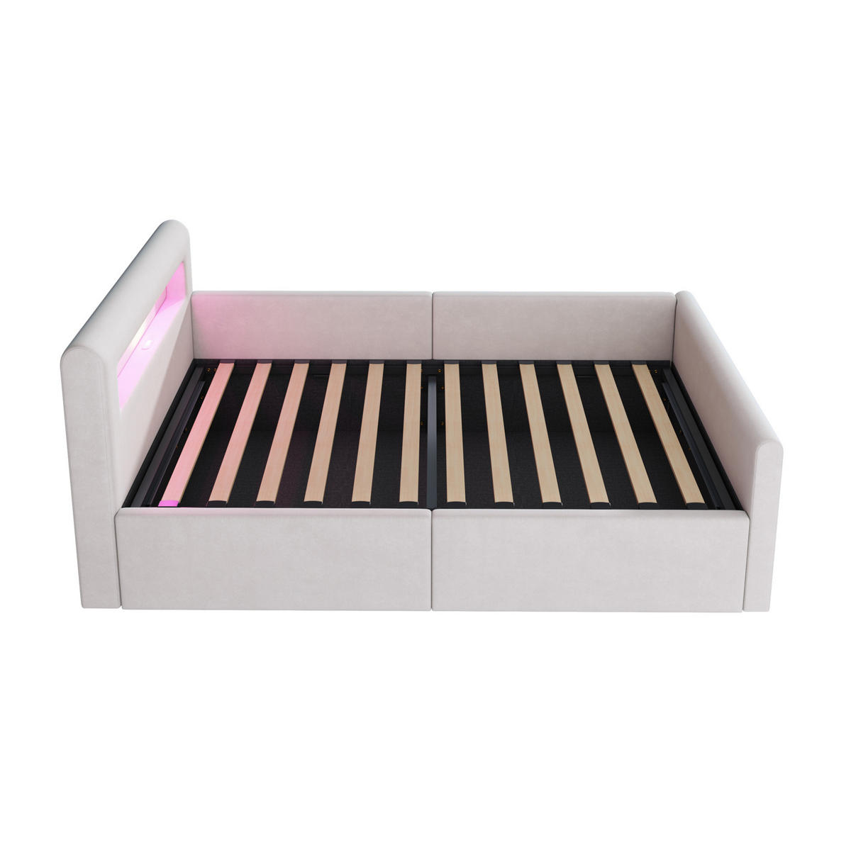 POLSTERBETT mit Bettkasten und LED 90x200 cm Samt Beige - Beige, Metall (90/200cm) - Beauniv