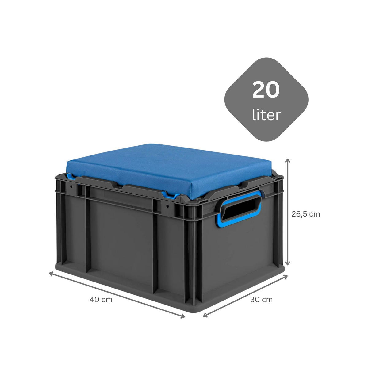 EUROBOX NextGen Seat Box Blau, HxBxT 26,5x30x40cm, 20 Liter, Griffe offen, Schwarz - Schwarz, Kunststoff (30/26.5/40cm) - PROREGAL