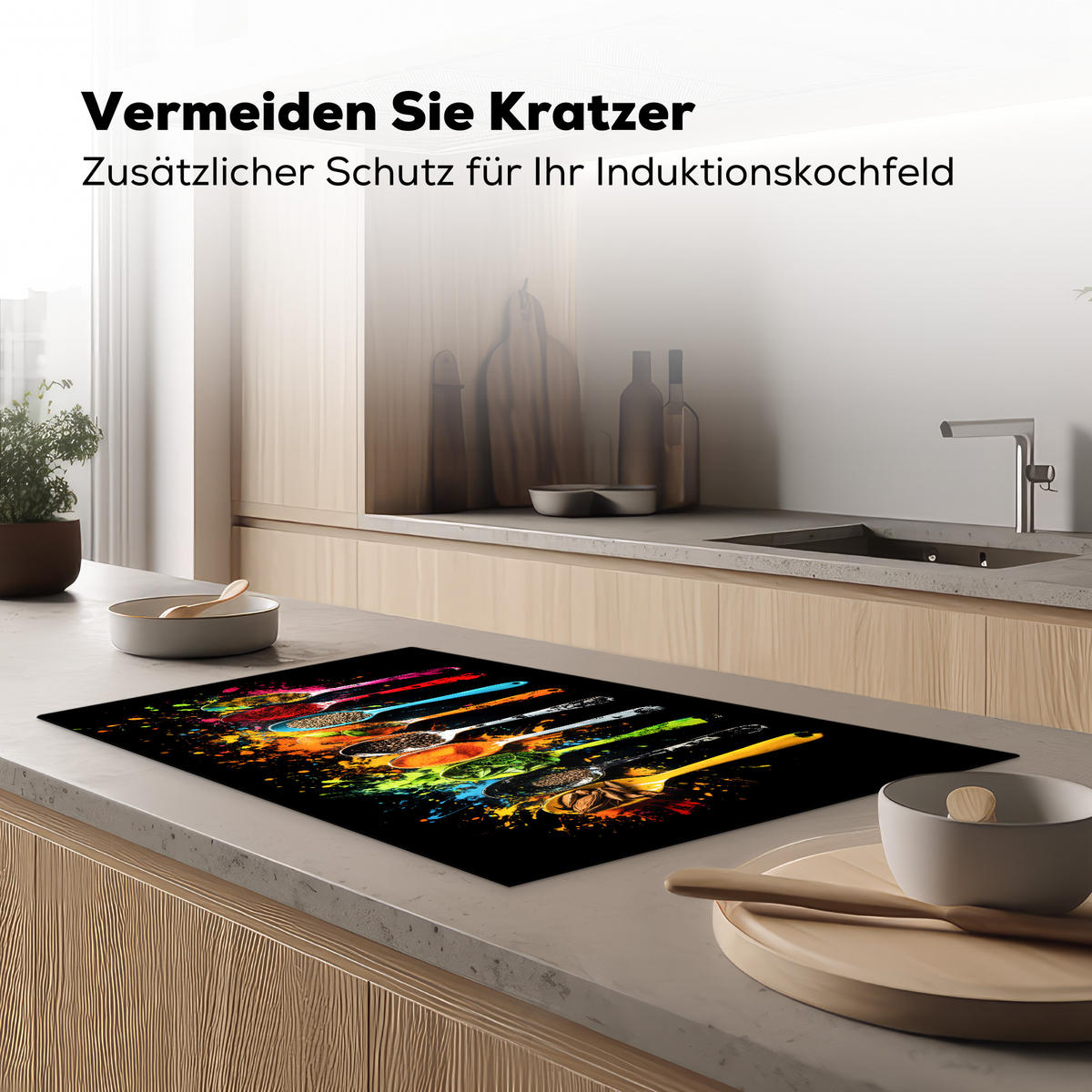 HERDABDECKPLATTE Löffel - Gewürze - Modern - Graffiti - Farbe - Farbenfroh 85x52 cm - Multicolor, Kunststoff (85/0.2/52cm) - MuchoWow