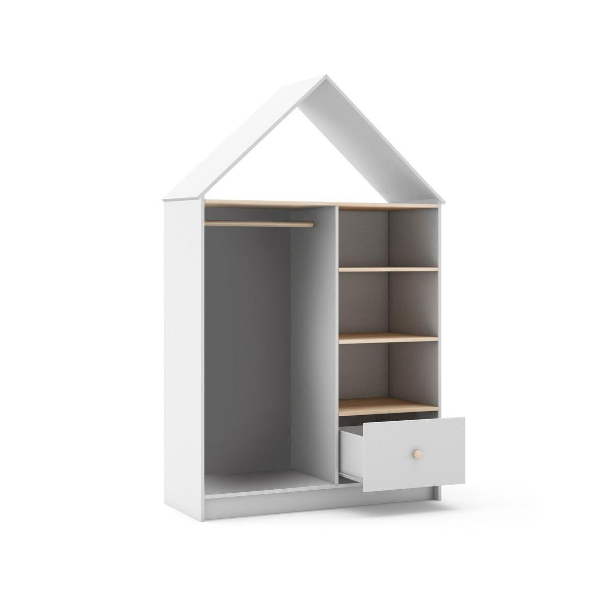KLEIDERSCHRANK mit 3 Nischen, 1 Schublade und 1 Kleiderstange H180 cm 45/110/180 cm - Weiß, Holzwerkstoff (45/180/110cm) - Calicosy