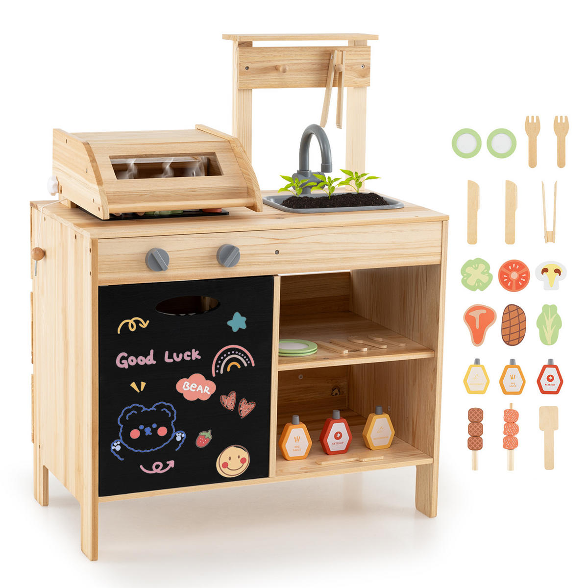 KINDERKÜCHE Outdoor Natur - Naturfarben, Holz (69/40/90cm) - COSTWAY