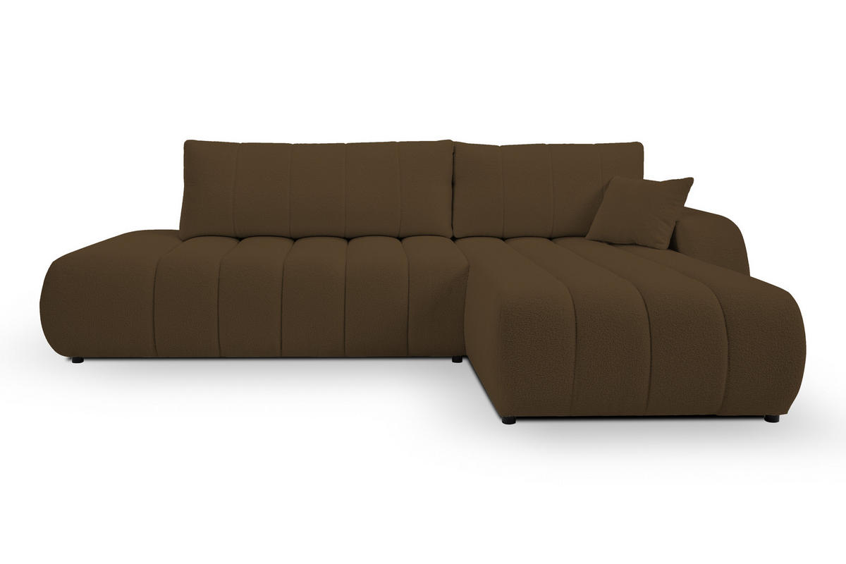 ECKSOFA Baloo mit Schlaffunktion und Bettkasten, komfortable Polsterung, Stoffbezug, lose Rückenkissen, freistehend, RECHTS, 276x176x88 cm, Brown - Braun, Holz/Textil (276/176cm) - DomoHome