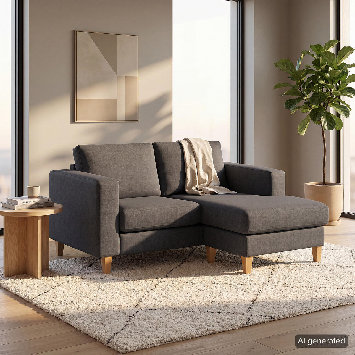 ECKSOFA - Dunkelgrau, Holz/Buchenholz (154/140cm) - home24