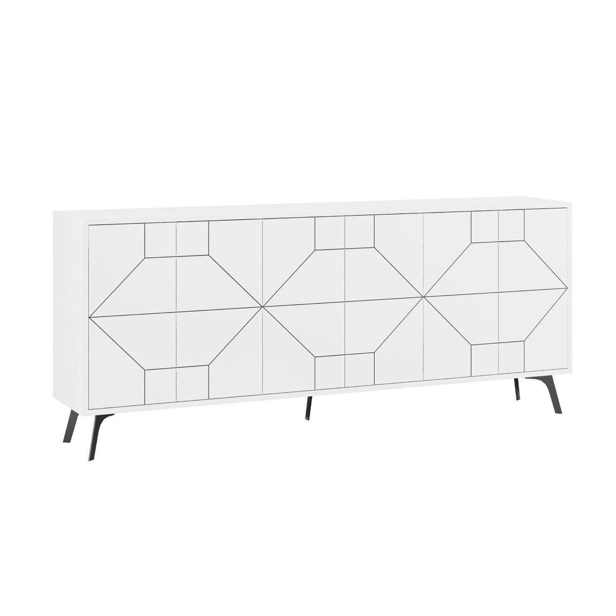 SIDEBOARD mit 6 dekorierten Türen L184 cm - Dune - Weiß, Holzwerkstoff (35/77.4/184cm) - Calicosy