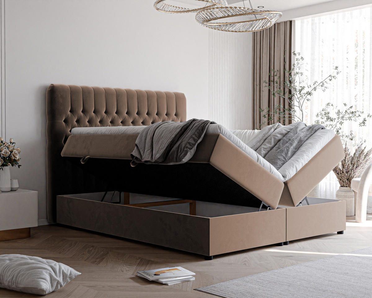 BOXBETT 120x200 cm mit Topper - Braun, Holzwerkstoff/Textil (120/200cm) - Idohome