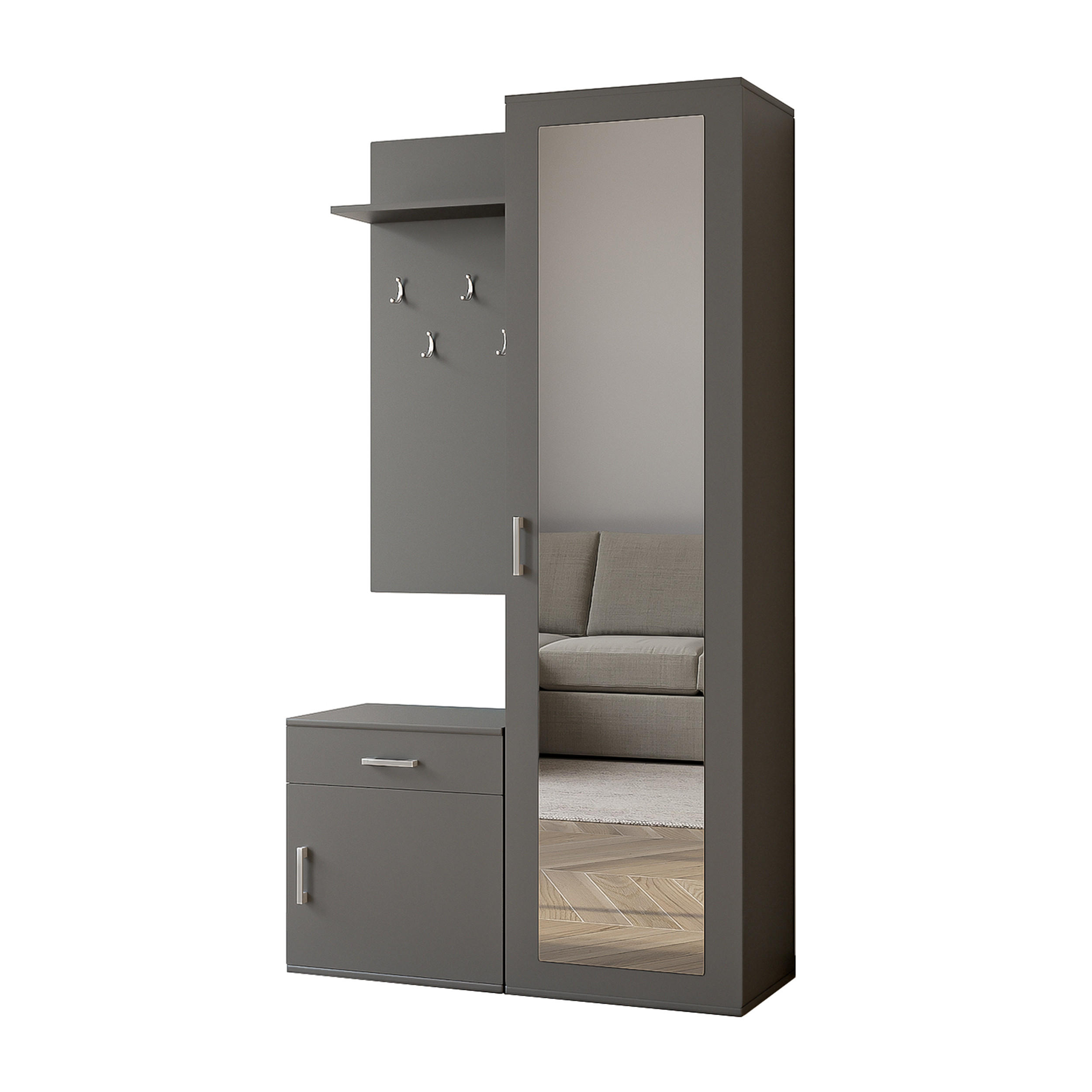 GARDEROBENSCHRANK Magnola Grau 100/180,5/35 cm – Modern, mit Spiegel und viel Stauraum - Grau, Holzwerkstoff/Kunststoff (100/180.5/35cm) - AX Living