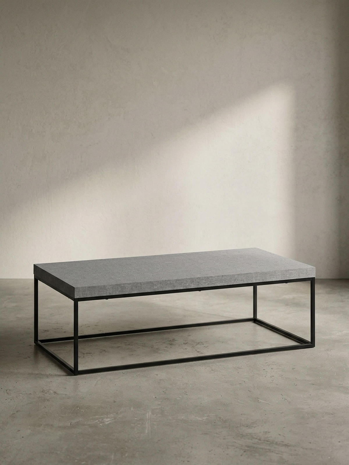 COUCHTISCH in Stein-Optik mit Metallbeinen, Modernes Design, Rechteckig, Groß, Grau 120x60x38 cm - Schwarz/Grau, Holzwerkstoff/Metall (60/120/38cm) - KADIMA DESIGN