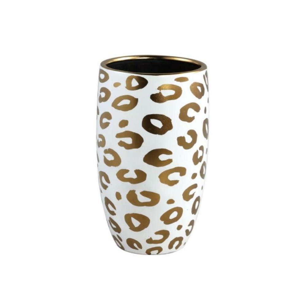 VASE MARLY Ø15x27 cm, Keramik, Weiß-Gold - Goldfarben, Keramik (27cm) - PTMD Collection