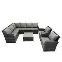 GARTENGARNITUR mit Ecksof,Couchtisch,Stuhl Polyrattan Dunkelgrau 8-Sitzer - Dunkelgrau/Grau, Glas/Kunststoff - Fimous