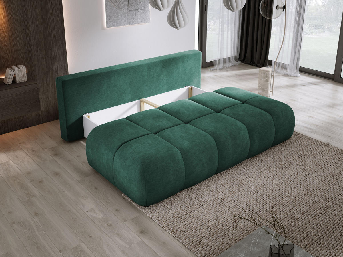 SOFA COCO MINI SCHLAFSOFA mit Bettfunktion, CLOUD Stoffbezug, 2-Sitzer, freistehend, Größe: 205x105x97 cm, Grün - Grün, Holz/Textil (205/97/105cm) - DomoHome