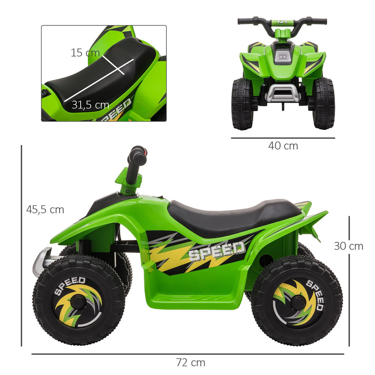 ELEKTRO-QUAD DE-13016 Vor-/Rückwärtsgang Grün - Grün, Kunststoff (72/40/45.5cm) - ComfortXL