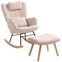 SCHAUKELSTUHL mit Fußhocker, weicher Fleece-Bezug, Holzbeine, Beige - Beige/Naturfarben, Holz/Buchenholz (70.5/99.5/101.5cm) - HOMCOM