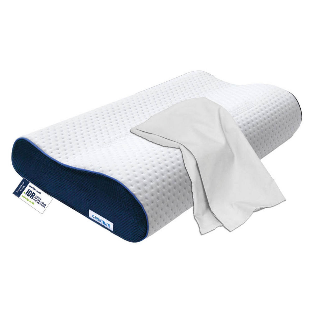 ORTHOPÄDISCHES Nackenkissen ERGO VARIO inkl. weißem Baumwoll- Schonbezug, 60x30x10/12, Rücken- & Seitenschläfer, cosyPUR® Memory Foam - Weiß, Textil (30/60cm) - casimum