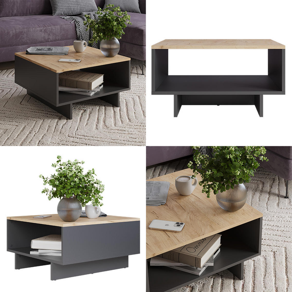 COUCHTISCH Luka Anthrazit/Goldkraft Eiche 60 x 60 cm - Honigeiche/Anthrazit, Holzwerkstoff (60/60/32.3cm) - Vicco