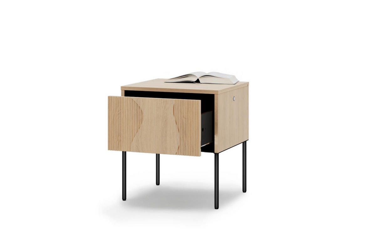 NACHTTISCH FAVOS 07 46/51/40 cm in Eiche Vincenza hell und Schwarz mit LED - Eichefarben/Schwarz, Holzwerkstoff (46/40/51cm) - Deine Möbel 24