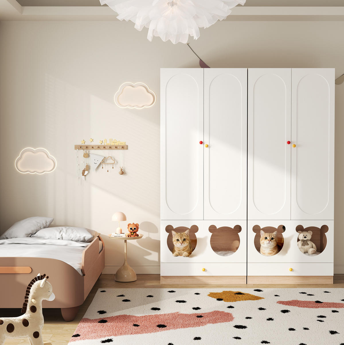 KLEIDERSCHRANK 80/50/200 cm in Weiß/Natur mit Kleiderstange und Haustierbereich - Naturfarben, Holzwerkstoff (80/200/50cm) - BEAOK