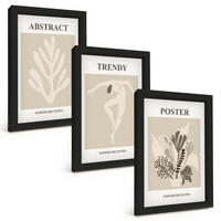 BILDER SET 3er Set - 20x30 cm Schwarzer Rahmen - Blumenmuster beige braun - Schwarz, Kunststoff (20/30cm) - TULUP