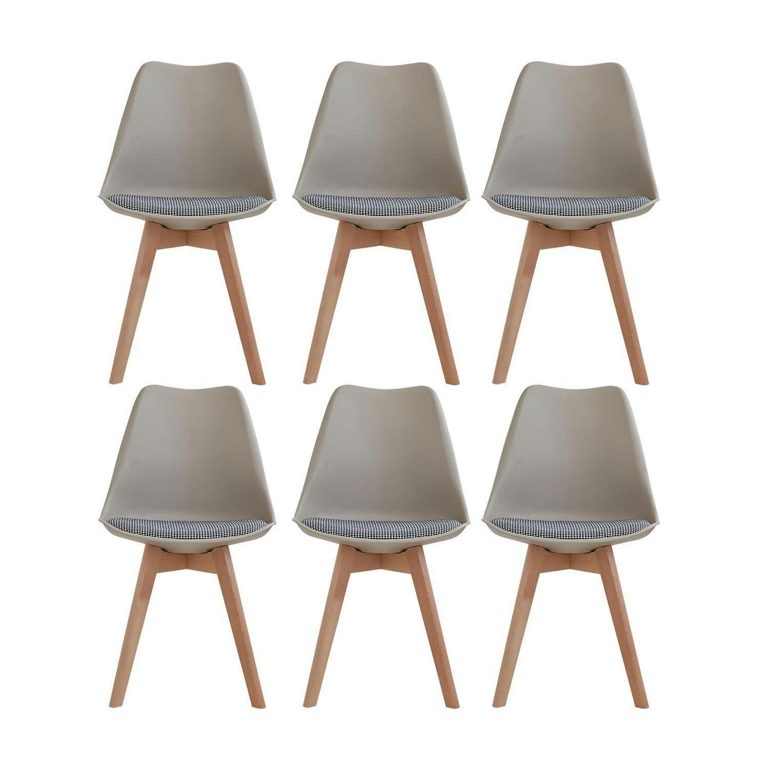 ESSZIMMERSTUHL 6er-Set mit Holzbeinen und gestreiftem Sitzkissen in Beige - Beige, Textil (49/83/42cm)