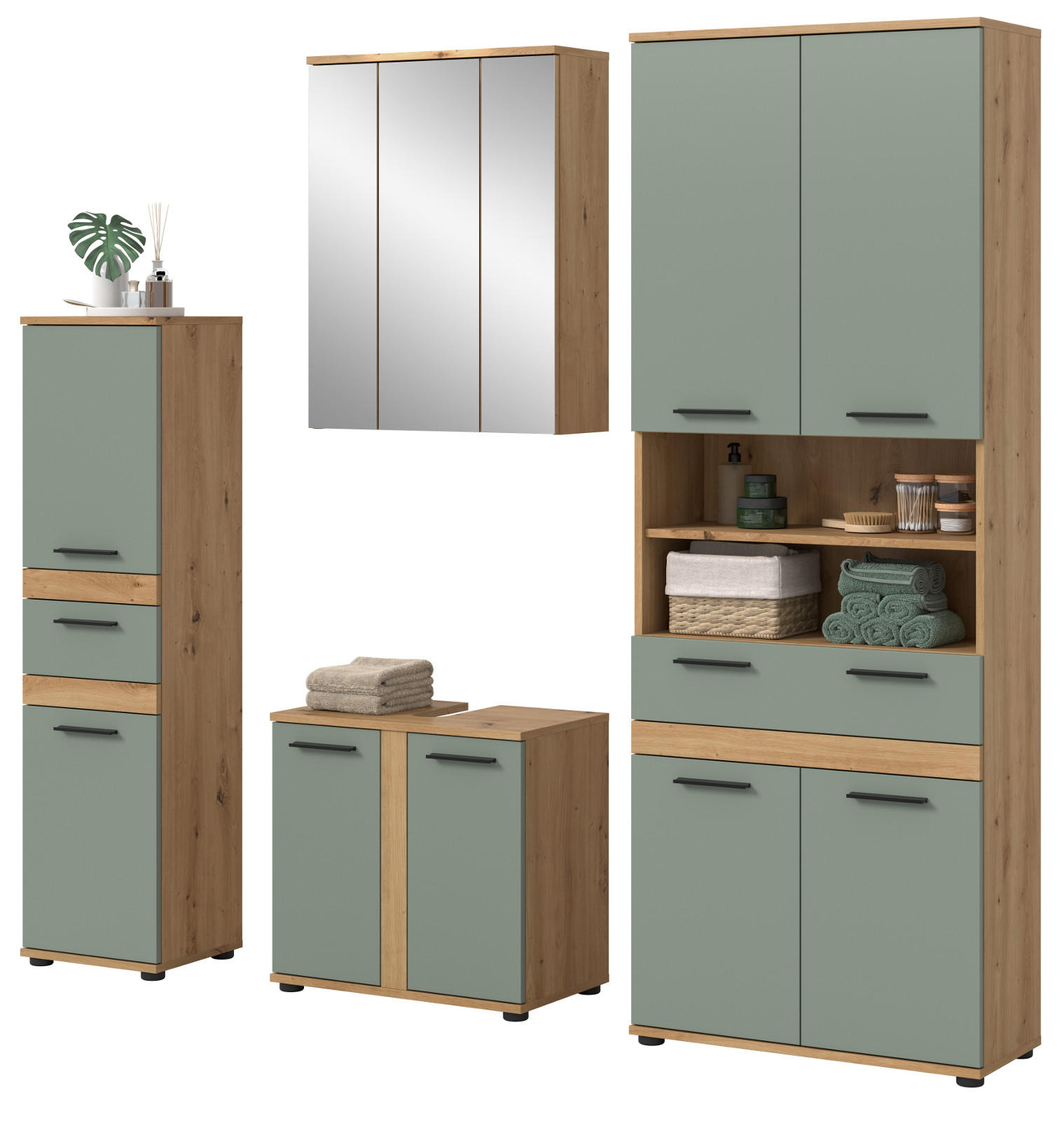 Inn.Furn Badmöbel-Set Salbeigrün 195x191x34 cm
