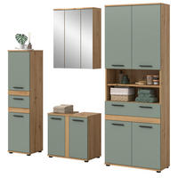BADMÖBEL-SET 4-teilig Salbei grün, Artisan Eiche 195 cm, Badkombination mit viel Stauraum - Salbeigrün/Schwarz, Glas/Holzwerkstoff (195/191/34cm) - Inn.Furn