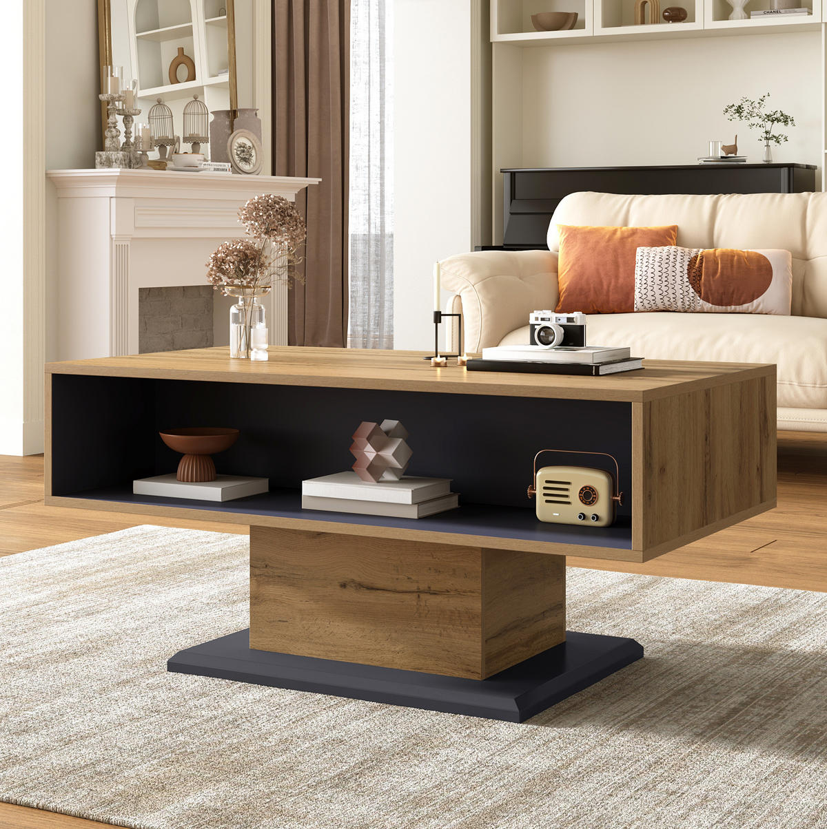 COUCHTISCH aus Spanplatte 100x50x46,5 cm in Naturfarben mit Stauraum - Naturfarben, Holzwerkstoff (100/50/46.5cm) - Modfu