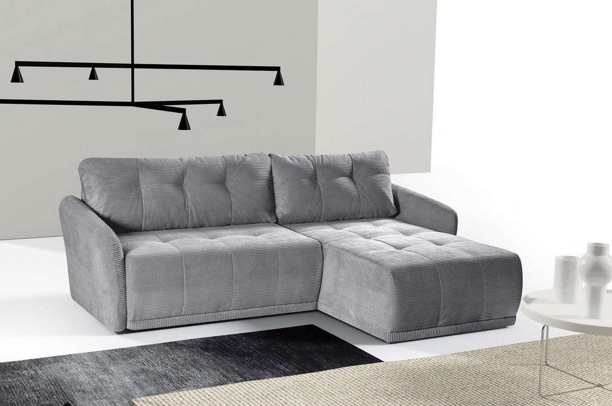 ECKSOFA Omron Hellgrau, universal Schlafsofa - Hellgrau, Holzwerkstoff/Textil (248/180cm) - Bettso
