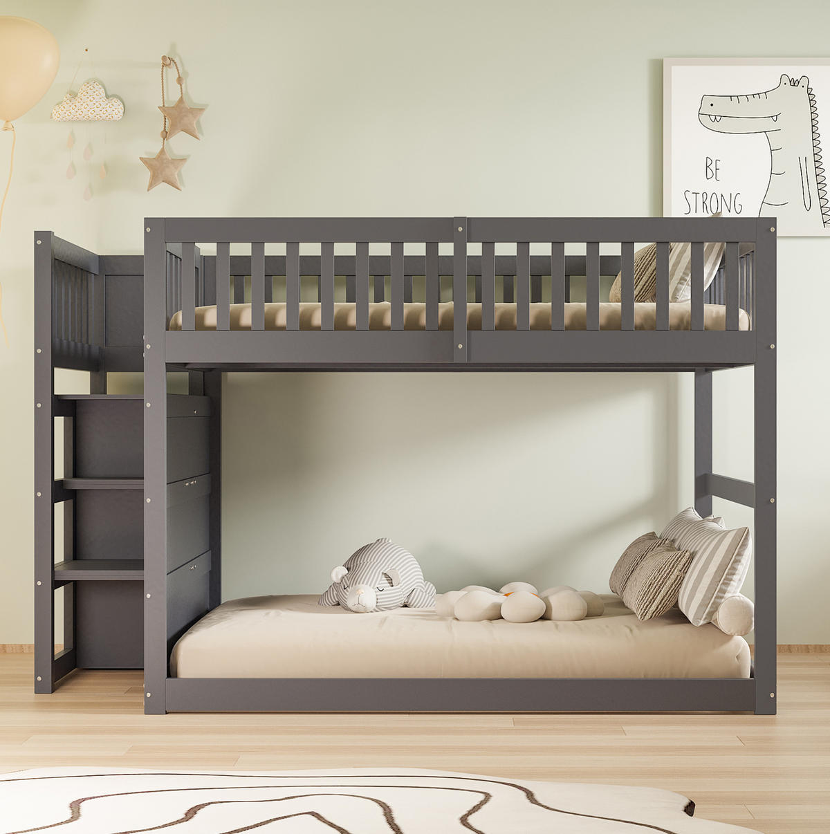 HOCHBETT 140/200 cm aus Holz mit Treppe und 4 Schubladen – Grau - Grau, Holz (140/200cm) - BEAOK