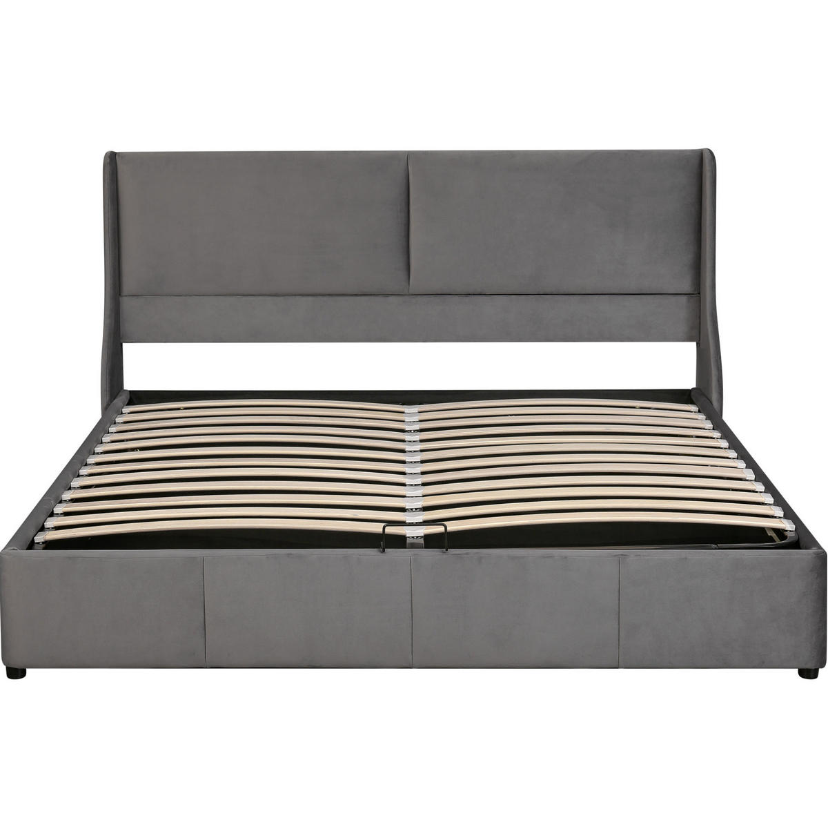 POLSTERBETT mit Bettkasten 180/200 cm in Grau mit gepolstertem Ohrkopfteil - Grau, Textil (180/200cm) - BEAOK