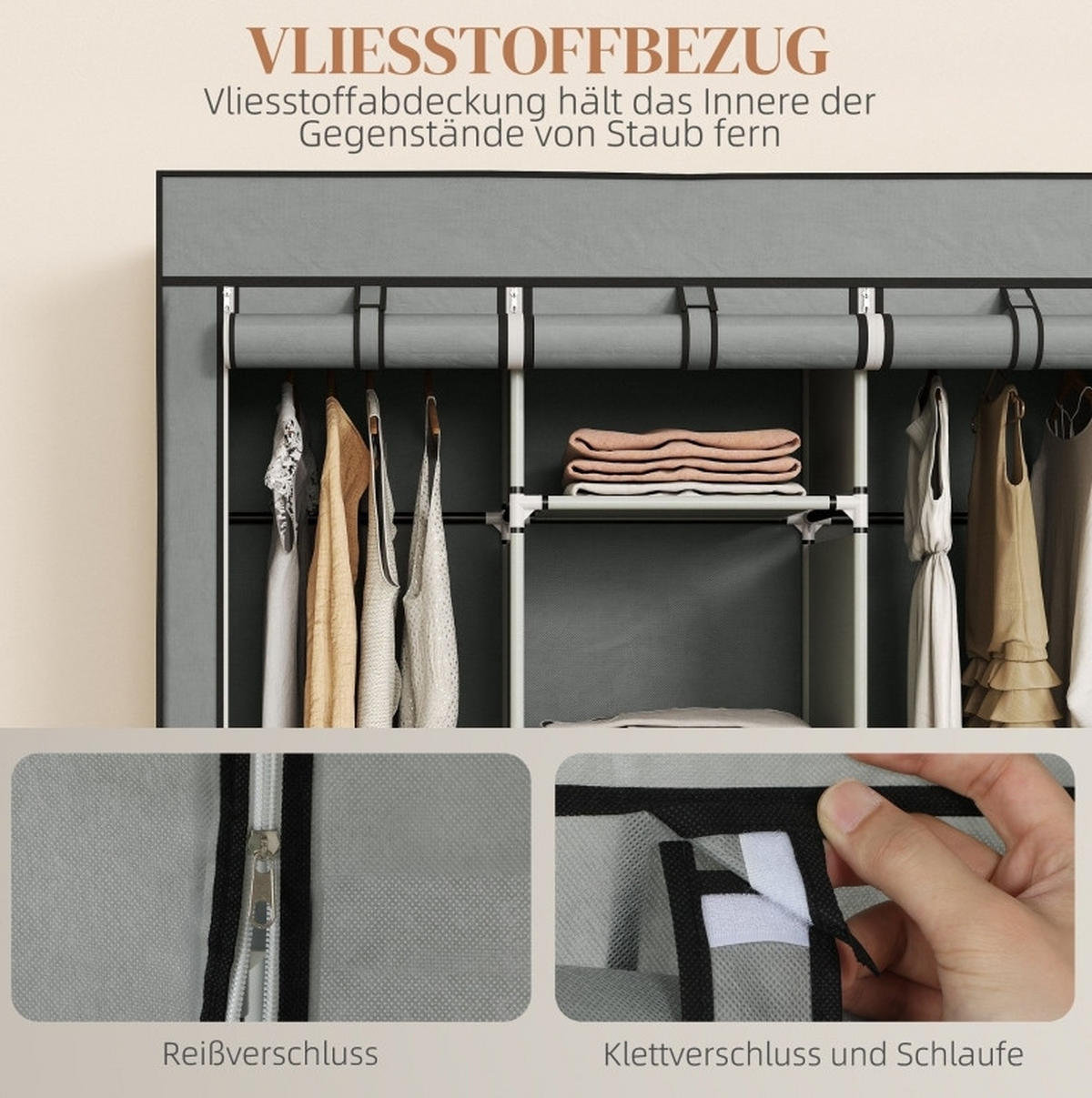 KLEIDERSCHRANK 125/43/162,5 cm hellgrau aus Stahl mit 3 Schubladen - Hellgrau, Metall (43/162.5/125cm) - OKWISH