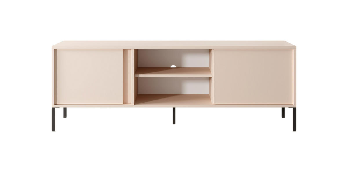 TV-SCHRANK Holen Beige, zweitürig mit schwarzen Beinen - Beige/Schwarz, Holzwerkstoff/Metall (153/53/40cm) - Bettso