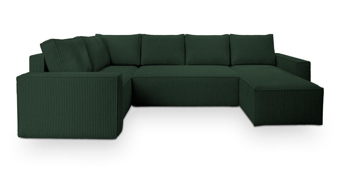 WOHNLANDSCHAFT NORENA L-S Grün Kordstoff mit Schlaffunktion - Grün, Holz (295/85/157.5cm) - MASSENO