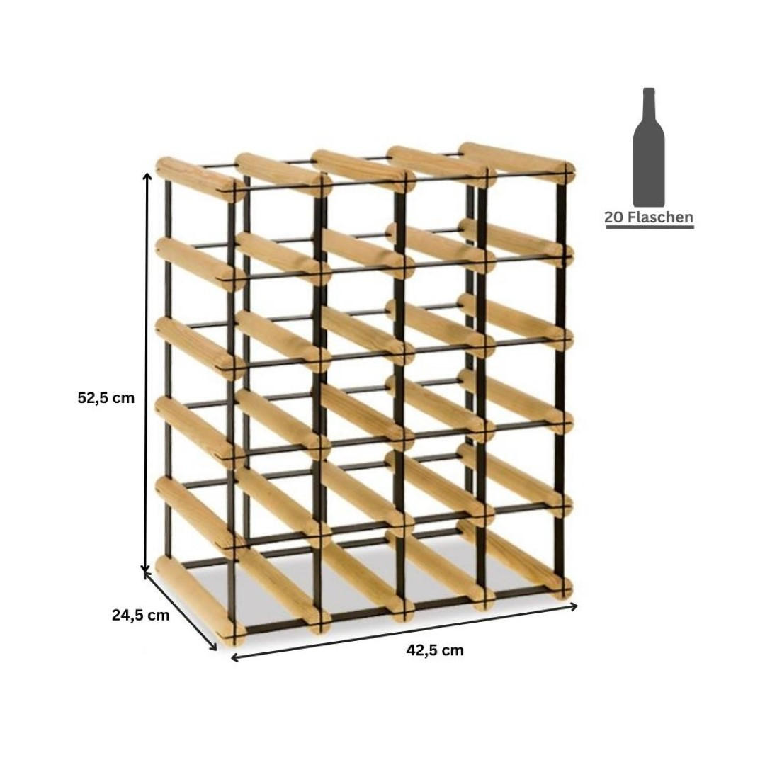 WEINREGAL Vinotega Mod Metal 52,5x42,5x24,5 cm 4x5 Flaschen Massives Kiefernholz Natur - Naturfarben, Holz (42.5/52.5/24.5cm) - PROREGAL