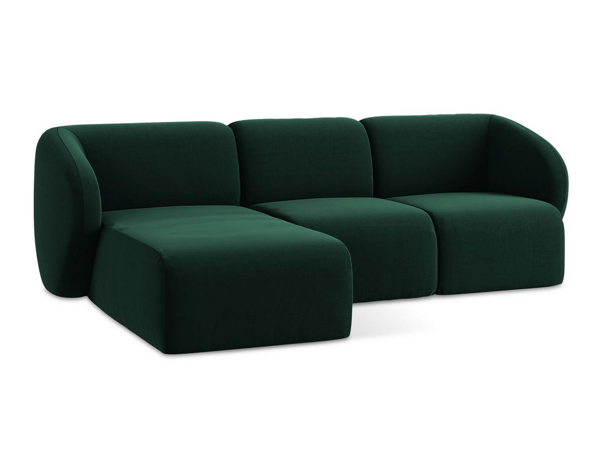 ECKSOFA Links Samt Stoff Grün - Dunkelgrün/Schwarz, Holzwerkstoff/Kunststoff (248/166cm) - Makamii
