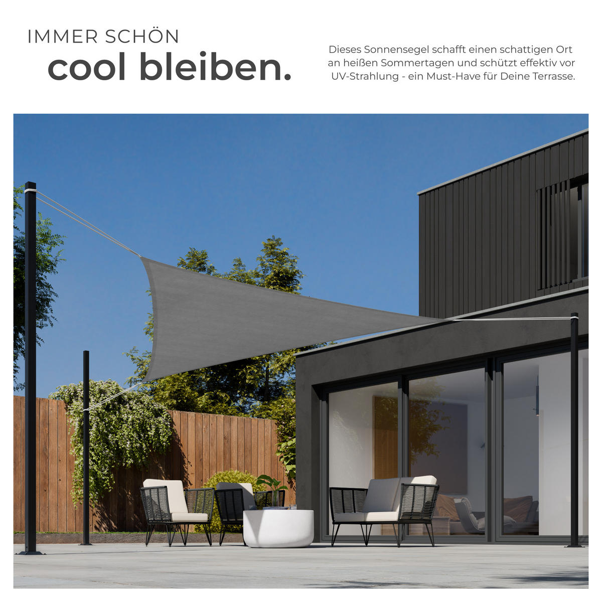 SONNENSEGEL , inklusive Spannseile, grau - Grau, Kunststoff (360/360cm) - tectake
