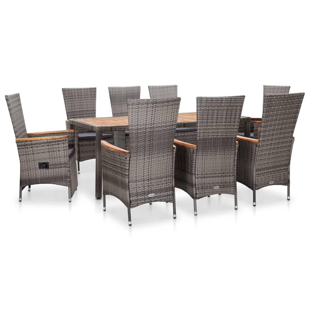 GARTEN-ESSGRUPPE 9-teilig Mit Auflagen Poly Rattan Grau - Dunkelgrau/Grau, Kunststoff/Textil - vidaXL