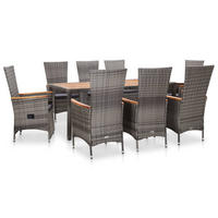 GARTEN-ESSGRUPPE 9-teilig Mit Auflagen Poly Rattan Grau - Dunkelgrau/Grau, Kunststoff/Textil - vidaXL