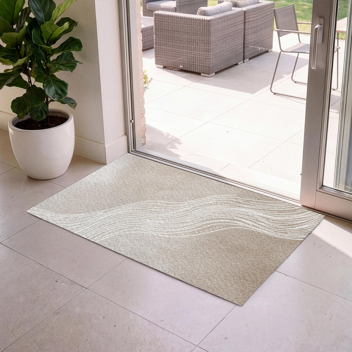ROHOŽKA Vlnité linie - Plynulé - Pískové barvy 120x80 cm - béžová, textil/umělá hmota (120/0.4cm) - MuchoWow