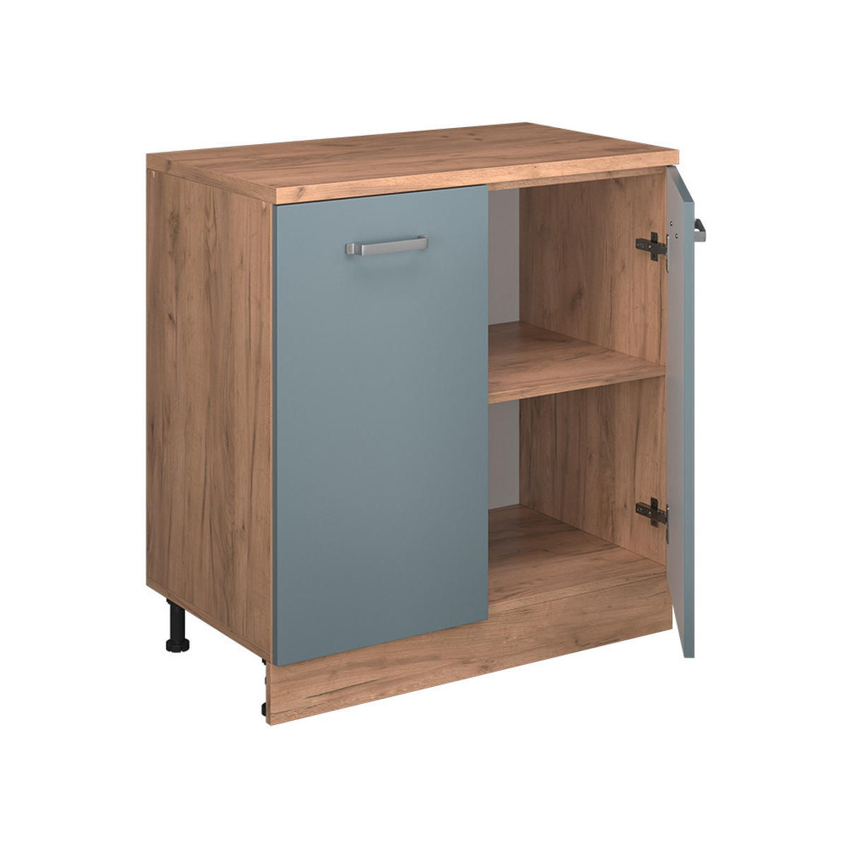 KUHINJSKA OMARA ZA POŠEVNE STREHE R-Line, Modro-siva, 80 cm brez naklona z 2 vrati - medeni hrast/modrosiva, leseni material (80/83.8/46cm) - Vicco