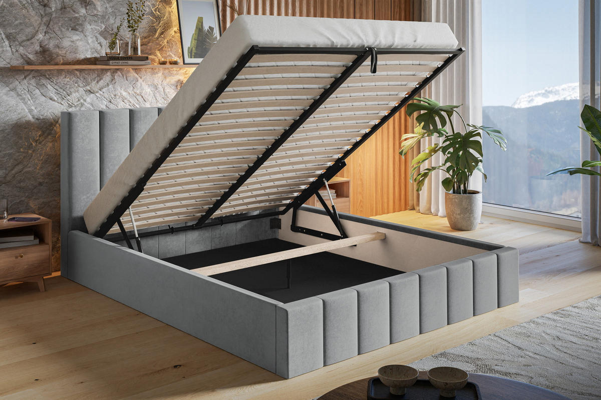 POLSTERBETT 200x200 Moris mit Kopfteil, Bettkasten Lattenrost, Schwarz - Schwarz, Holz/Textil (200/200cm) - Emporius