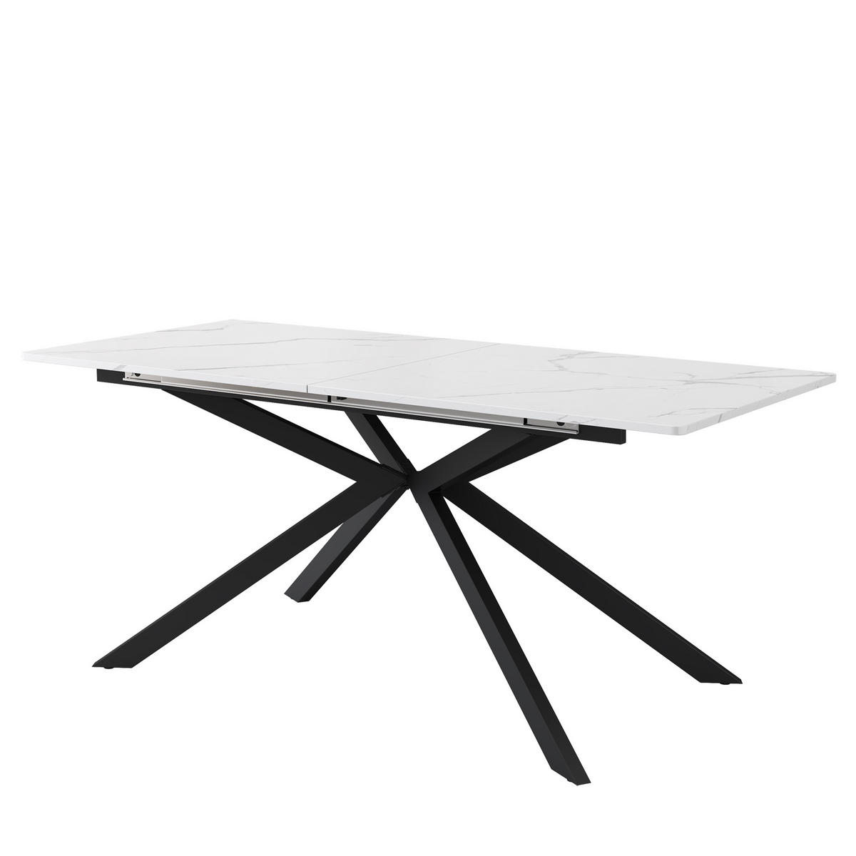 ESSTISCH Erweiterbar Marmor Schwarz Weiss 150-180x70x76cm - Weiß, Holzwerkstoff (180/70/76cm) - FLIEKS