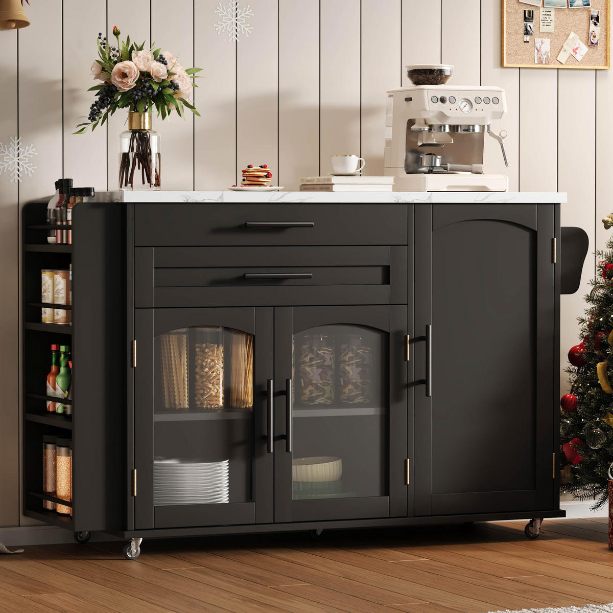 KÜCHENINSEL 120/45-70/90 cm aus MDF mit klappbarer Arbeitsplatte Schwarz - Schwarz, Holzwerkstoff (138/90/70cm) - Modenvie