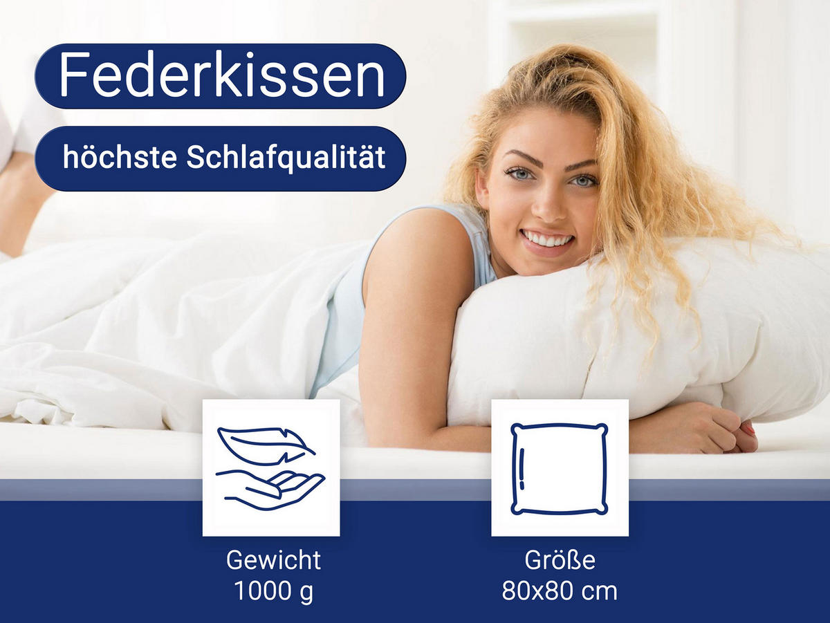 KISSEN, 80x80 cm, 85% Federn, 15% Daune - Weiß, Kunststoff (80/80cm) - Zollner