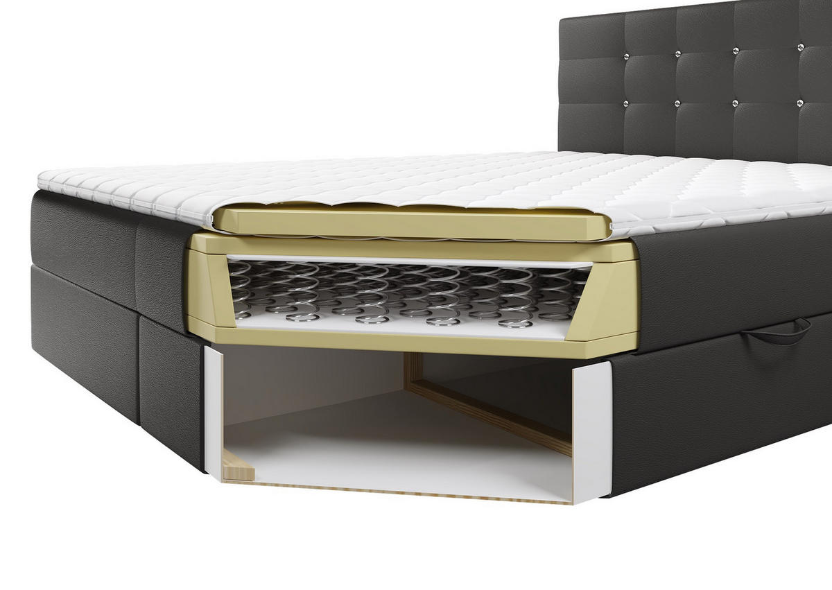 BOXBETT Malaga Weiß Kunstleder 140x200 cm Bettkasten + Topper - Weiß, Holz/Textil (140/200cm) - Comfortic